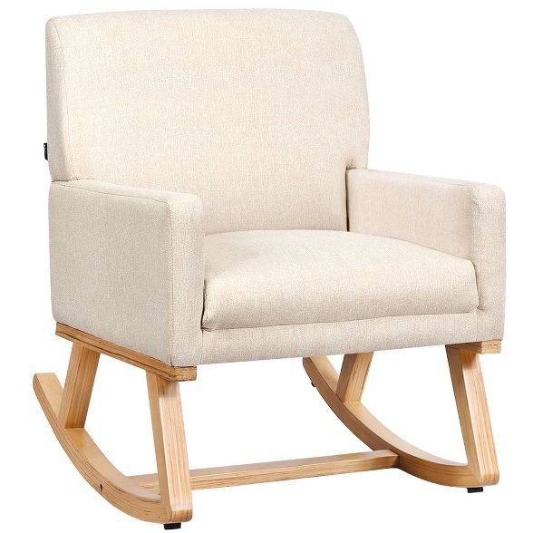 Costway Mid Century Fabric Rocking Chair Upholstered Accent Armchair Lounge Chair Beige/Gray | Target