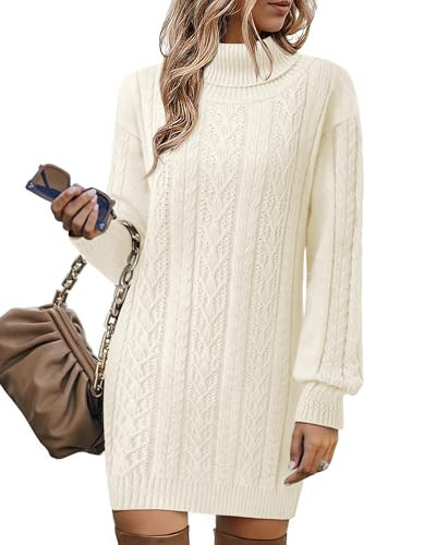 Gaharu Fall Wedding Guest Dresses for Women: White Winter Dress - Turtleneck Sweater Dress - Fall Dresses, White, S | Amazon (US)
