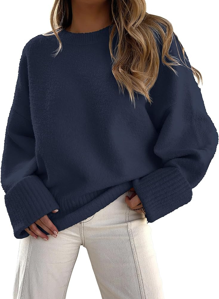 LOGENE Women's Oversized Sweater Crewneck Long Sleeve Soft Fuzzy Knit Pullover Sweaters 2024 Fall... | Amazon (US)