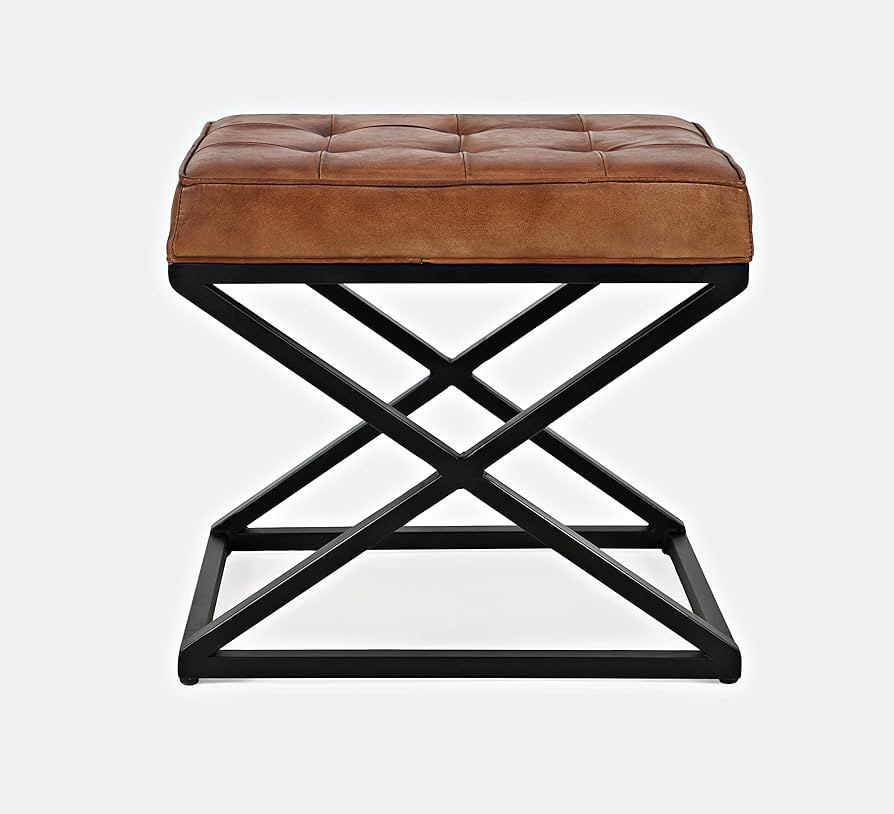 Jofran Global Archive Mid-Century Modern Genuine Leather Ottoman Pre-Assembled, 20''W x 14''D x 1... | Amazon (US)