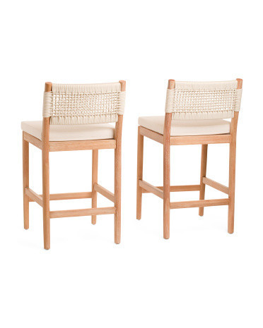 Set Of 2 37in Weave Rope Counter Stools With Upholstered Seat | Polyester | Marshalls