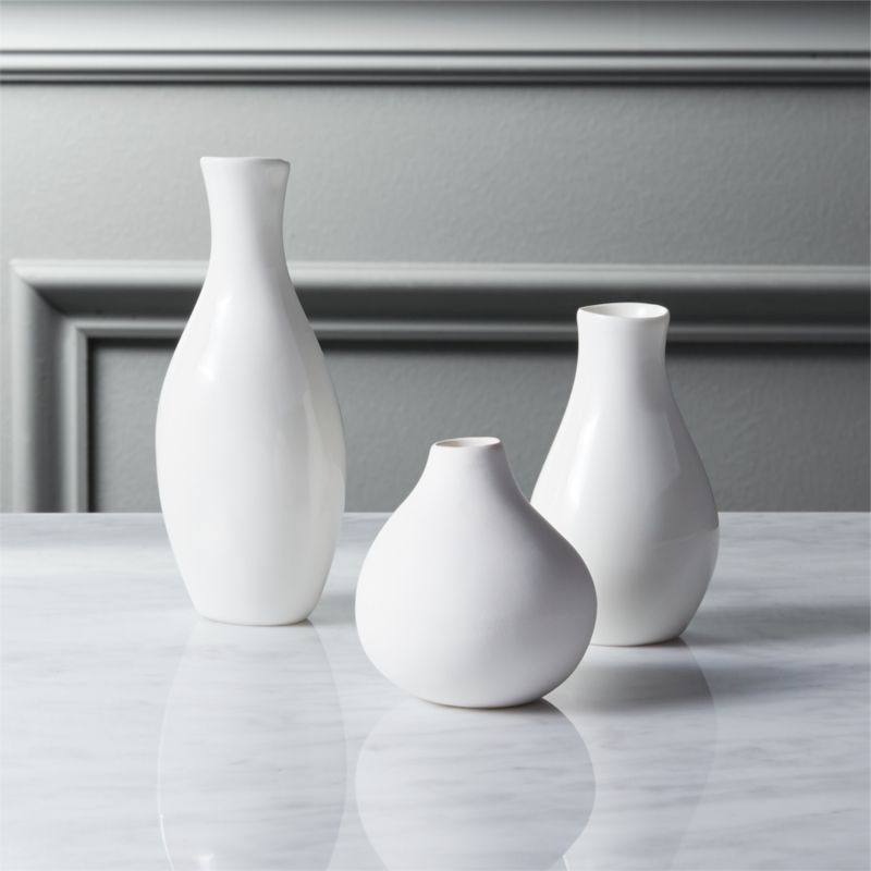 Trio Modern White Porcelain Bud Vase Set of 3 + Reviews | CB2 | CB2