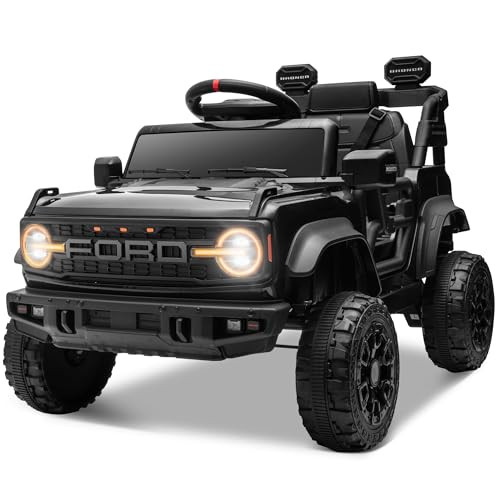 ENYOPRO 12V Licensed Ford Bronco Raptor Ride on Car for Kids, Battery Powered Electric Car for Toddlers w/Remote Control, Spring Suspension, Seat Belt, Bluetooth, Horn, LED Lights, Radio (Black) | Amazon (US)