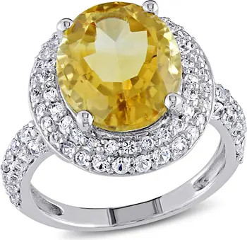 Gemstone & White Sapphire Double Halo Ring | Nordstrom
