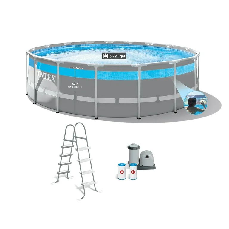 Intex 17' x 48" Clearview Prism Frame Above Ground Swimming Pool Set with Pump | Walmart (US)