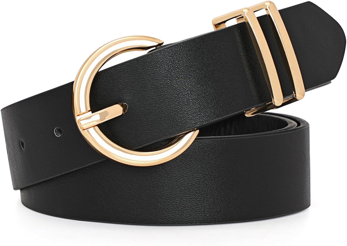 WHIPPY Women Leather Belt Fashion Designer belt Gold Buckle Ladies Belt for Jeans Pants Dresses | Amazon (US)
