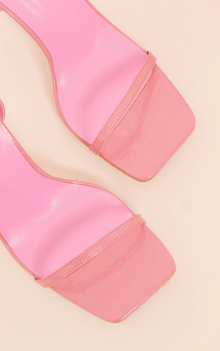 Pink Pu Croc Square Toe Barely There Mid Heeled Sandals | PrettyLittleThing US