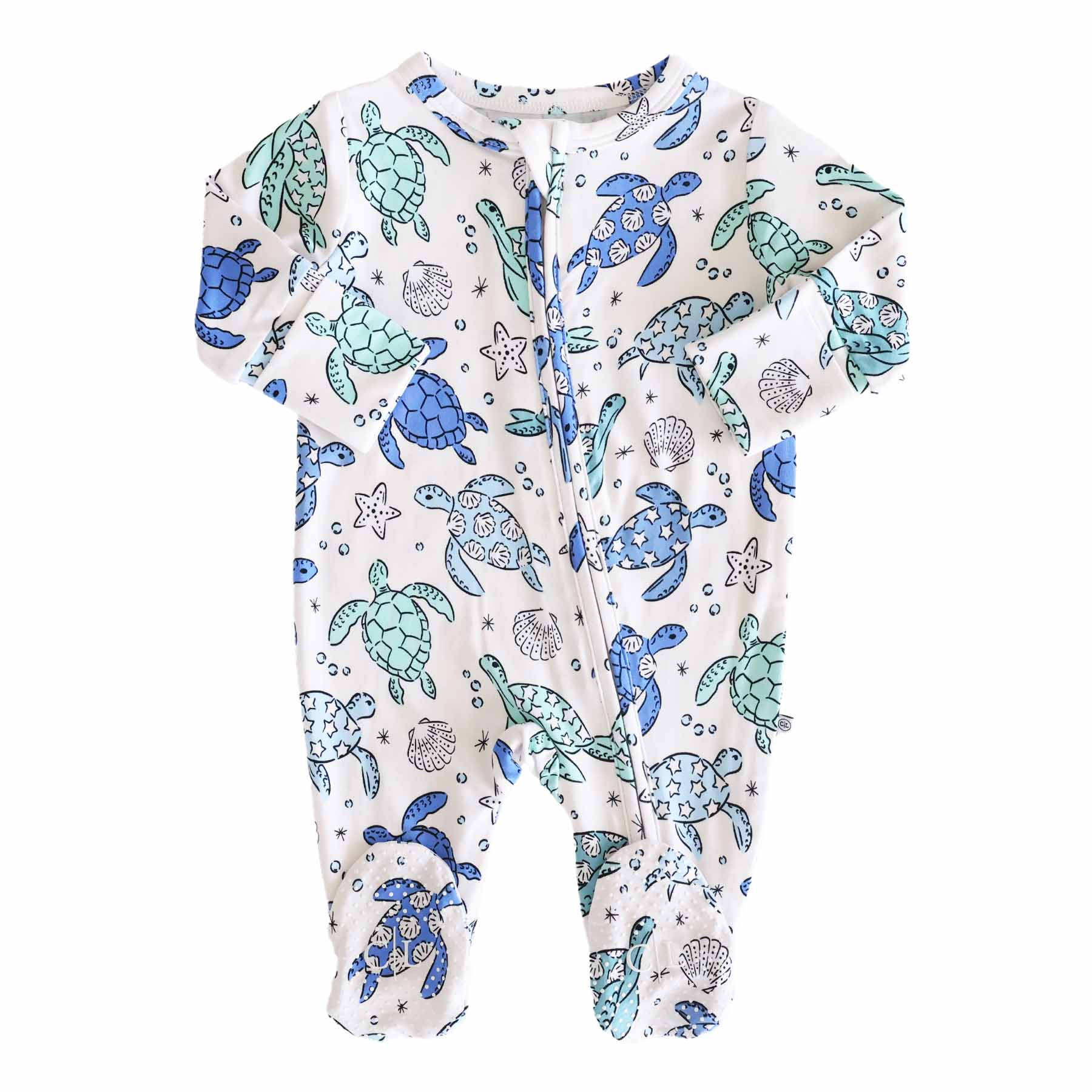 Sea Turtle Splash Zipper Footie | Caden Lane