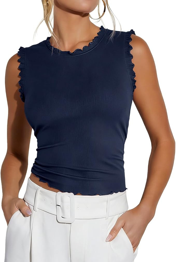 Ezbelle Women's Summer Tank Tops Ribbed Knit Ruffle Shirts Sleeveless Blouse Casual Clothes 2026 | Amazon (US)