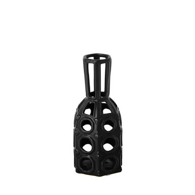 Black Ceramic Pierced Geometric Cylinder Table Vase | Wayfair North America