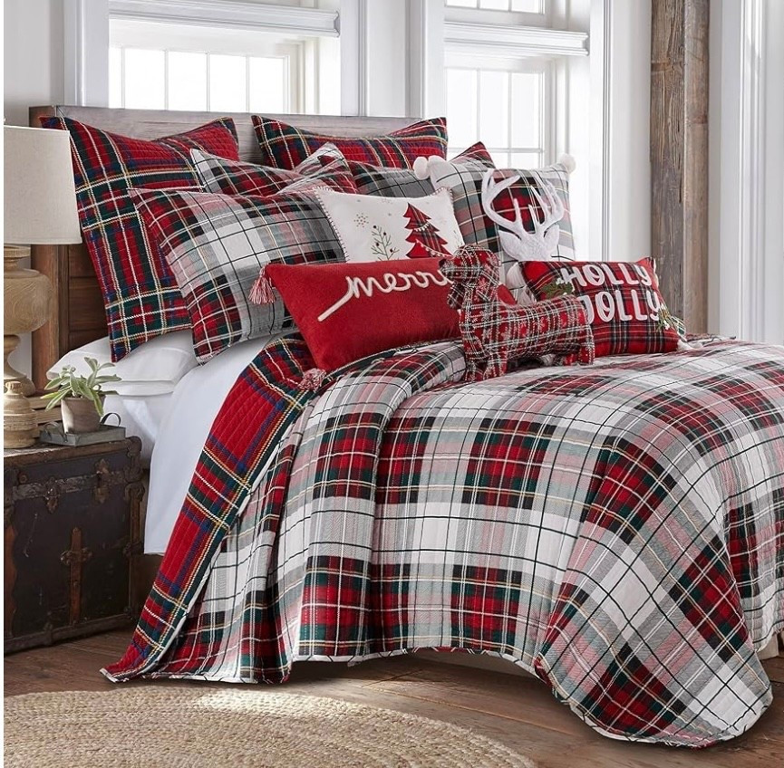 Festive classical plaid bedroom. Perfect for primary, guest, teen bedroom. Shop pillows and more bedding essentials from Amazon home. 

#LTKSaleAlert #LTKHoliday #LTKHome