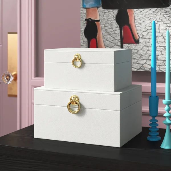 CosmoLiving by Cosmopolitan White Faux Leather Box with Hinged Lid 2 - Pieces | Wayfair North America