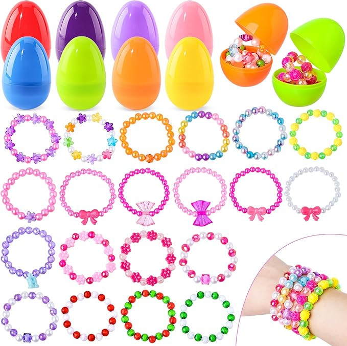 OCHIDO Prefilled Easter Eggs with Bracelets ,24 Pack Easter Basket Essentials Easter Basket Stuff... | Amazon (US)