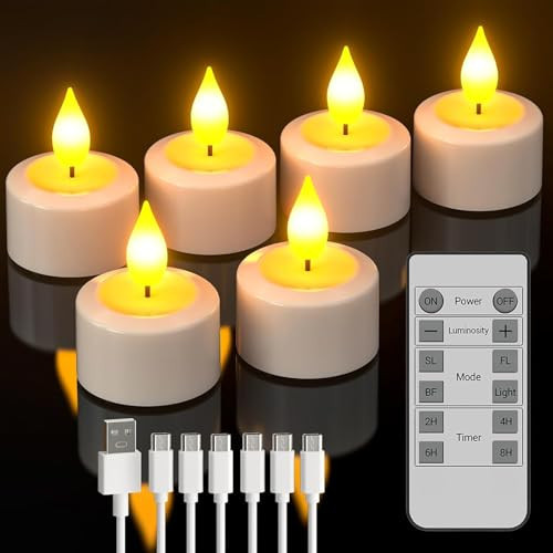 SoulBay Rechargeable Tea Lights with Remote, 6pcs LED Electric Flameless Flickering Candles with Timer & USB Cable for Home Lantern Table Party Bedroom Holiday Decorations, No Battery Needed | Amazon (US)