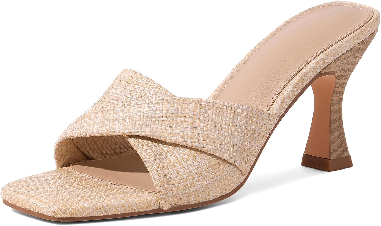 Marc Ford Raffia Heeled Sandals for Women Stiletto Mule Heels Open Square Toe Braided Backless Sl... | Amazon (US)