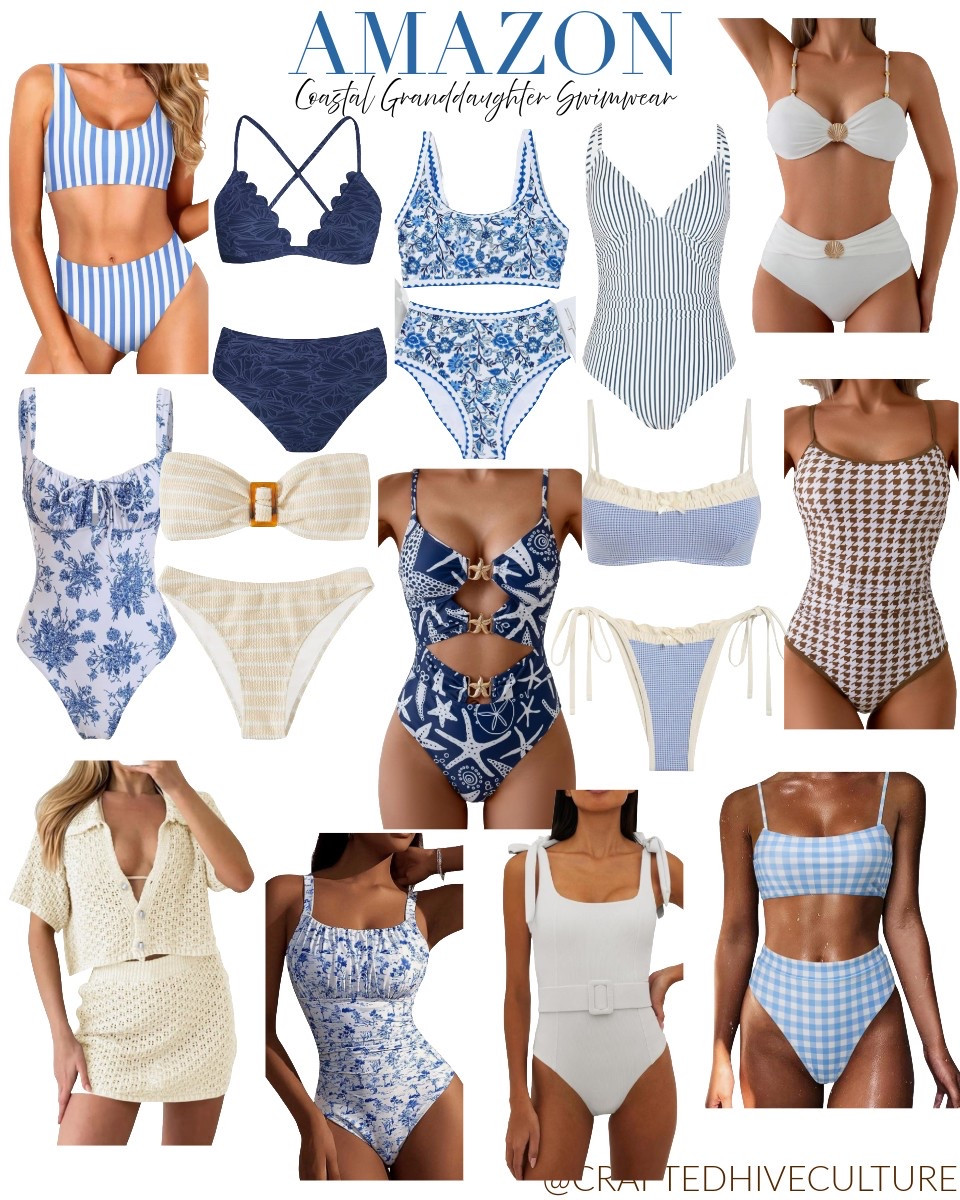 Coastal granddaughter summer is calling… and I’m answering in blue and white 🌊☀️ I rounded up my favorite Amazon swimsuits and coverups that are perfect for beach days, bachelorette trips, pool lounging, or summer getaways. Think classic stripes, delicate toile, soft crochet, and the dreamiest high-waisted fits. Every piece gives effortless elegance with a vintage coastal vibe. Tap to shop your favorites! 💙 #amazonfinds #swimseason #coastalaesthetic


#LTKSummerEdit #LTKSwim #LTKFindsUnder50