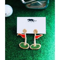 Golf Flag Beaded Statement Earrings, Country Club Style, Handmade Earrings, Golf | Etsy (US)