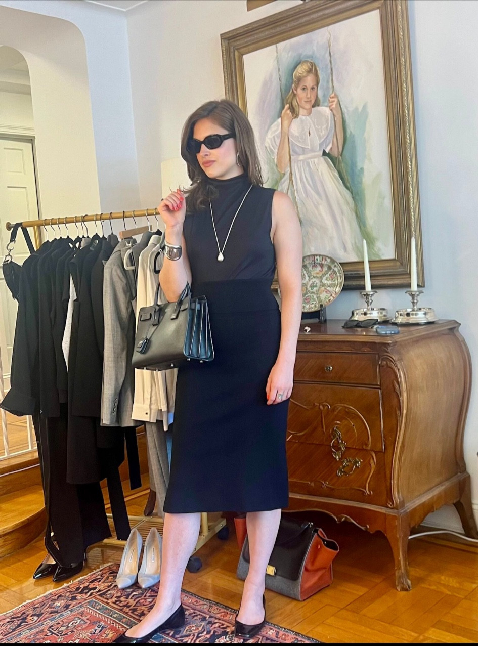 Effortless elegance outfit inspiration! This sleek ensemble transitions seamlessly from meetings to evening events. Shop the look and redefine your workday wardrobe. 
#blackskirt
#workstyle
#blackglasses
#blackpurse
#balletflats

#LTKSeasonal #LTKStyleTip #LTKWorkwear