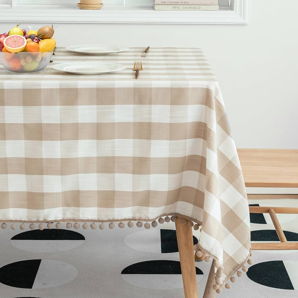 Jubilantex Square Buffalo Plaid Tablecloth Tablecloth with Tassel Beige and White Rustic Linen Te... | Amazon (US)