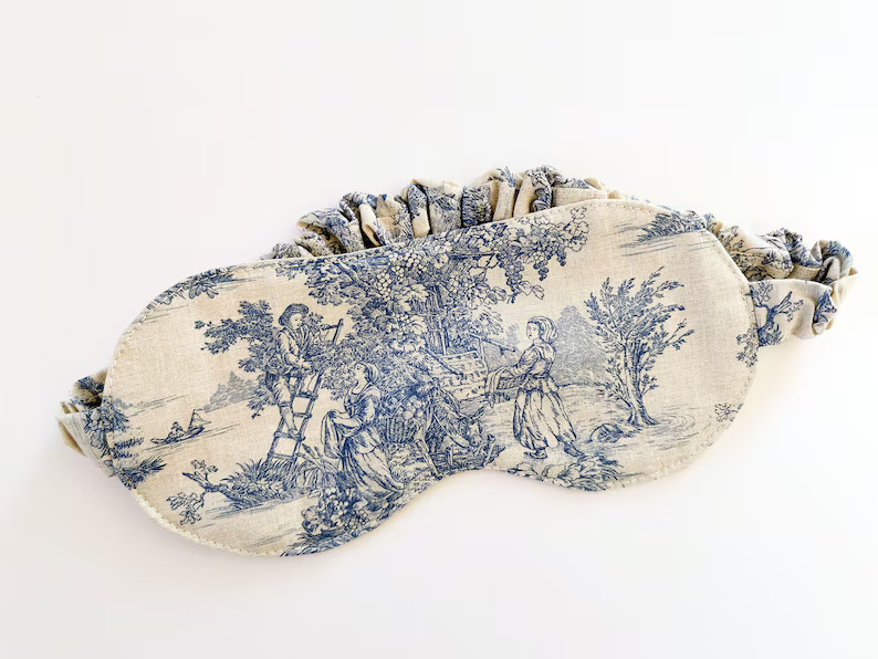 Blue Toile De Jouy Sleeping Mask for Women, Sleep Mask, Toile Cotton Fabric, Travel Accessory, Gi... | Etsy (US)