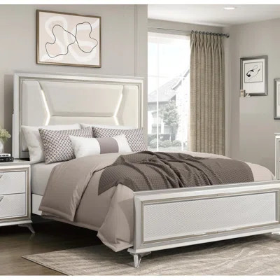 Modern Queen Bed Featuring Chenille Upholstery And Led Headboard, Antique White Gold Quality, Wood Frame Luxury Headboard With Upholstery, Look, | Wayfair North America