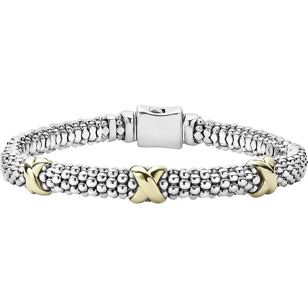 LAGOS Three Station X Two-Tone Caviar Bracelet in Silver/Gold at Nordstrom, Size 6.5 | Nordstrom