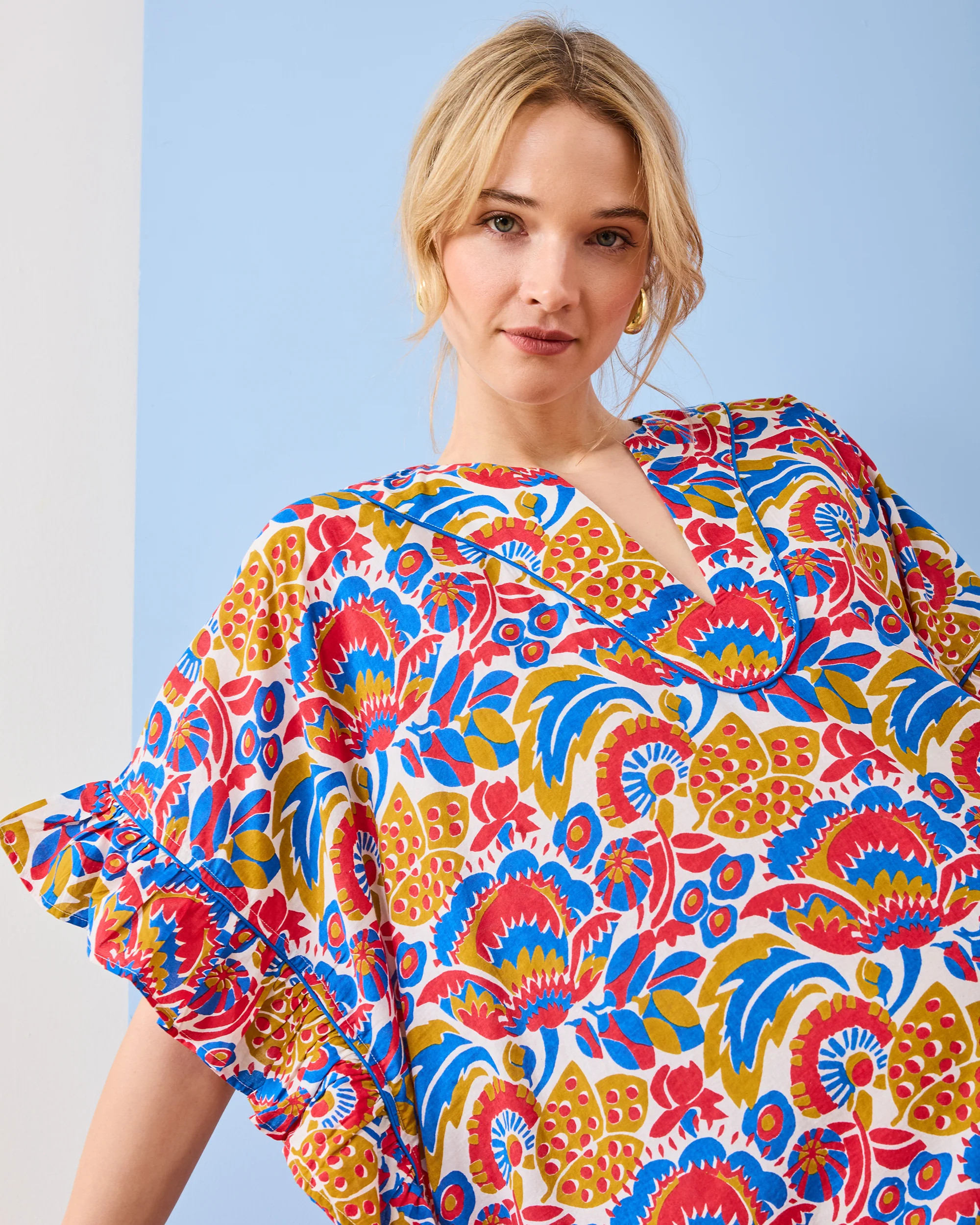 PF + Pencil & Paper Co. Bahama Blooms - Harbor Caftan - Blue & Red | Printfresh