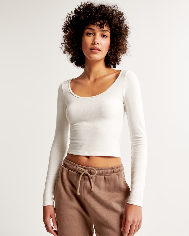 Long-Sleeve Cozy Cloud Knit Scoopneck Top | Abercrombie & Fitch (US)