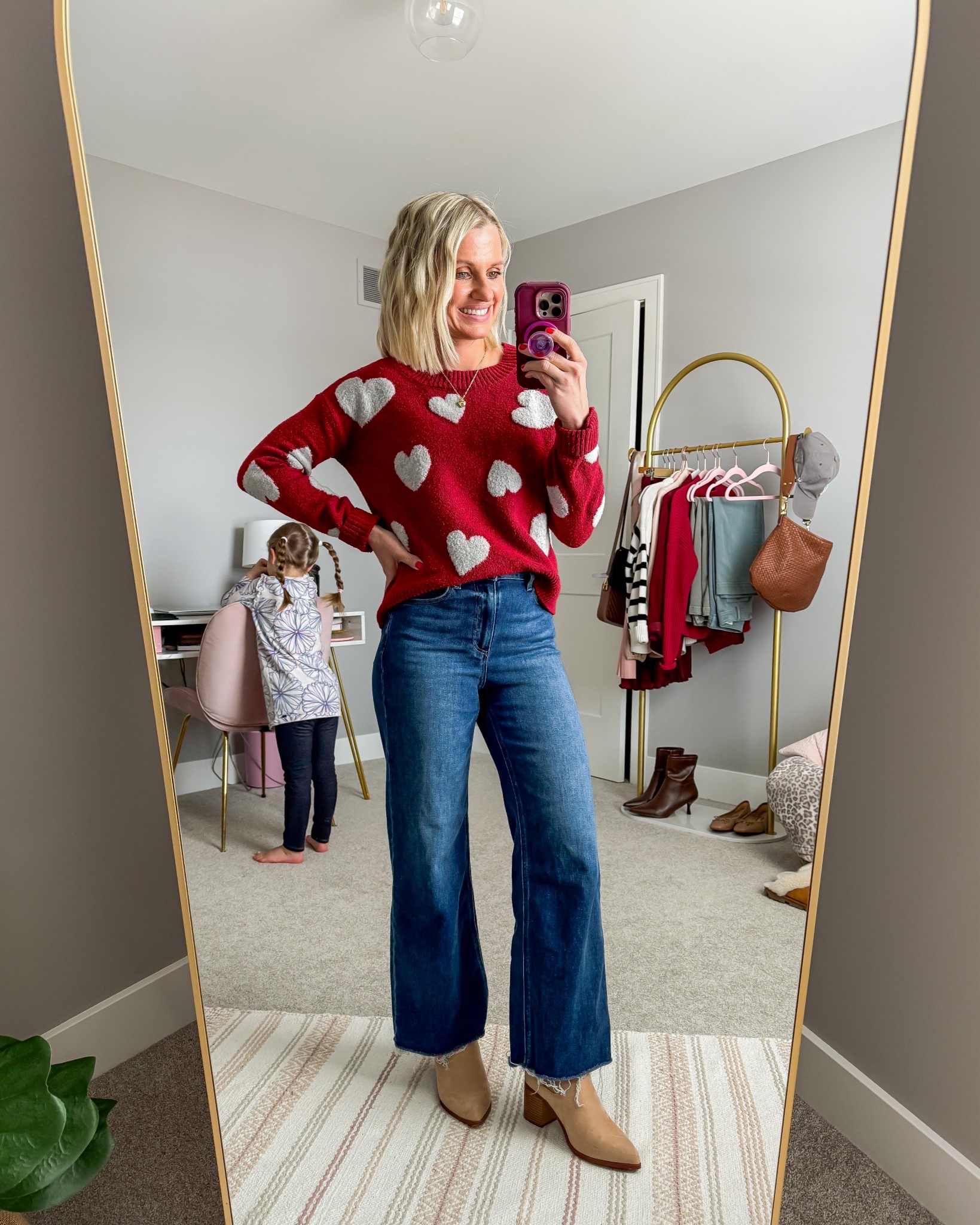 What I wore this week! 
Heart sweater- old, linked similar 
Jeans- 25

#LTKootd #LTKPetite #LTKOver40