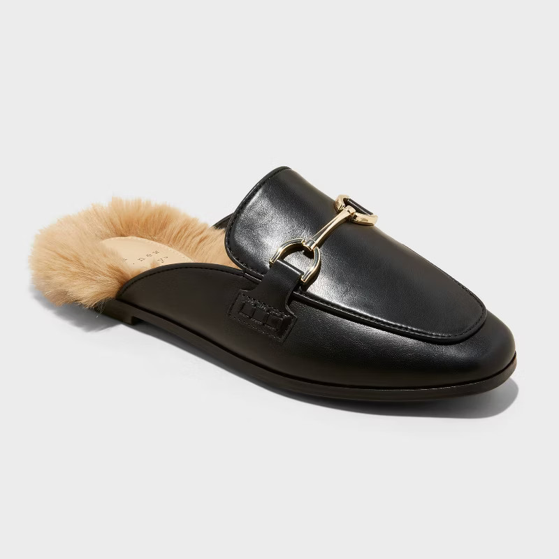 Women's Juniper Fur Mule Loafers - A New Day™ Black | Target