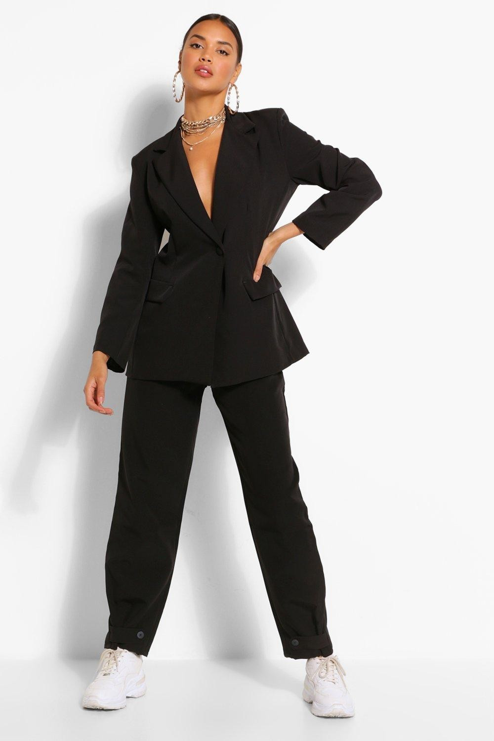 Womens Button Cuff Tapered Pants - Black - 6 | Boohoo.com (US & CA)