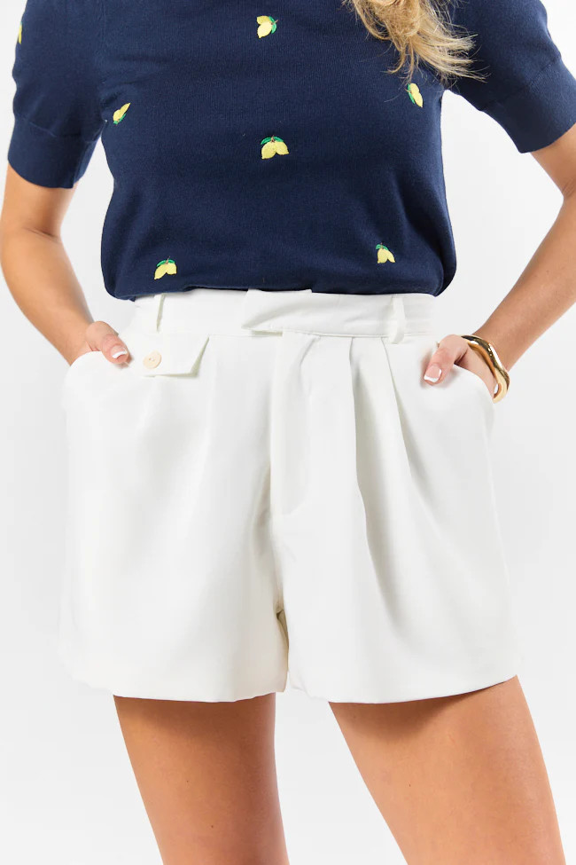 Fresh Path Ivory Tailored Shorts SALE | Pink Lily