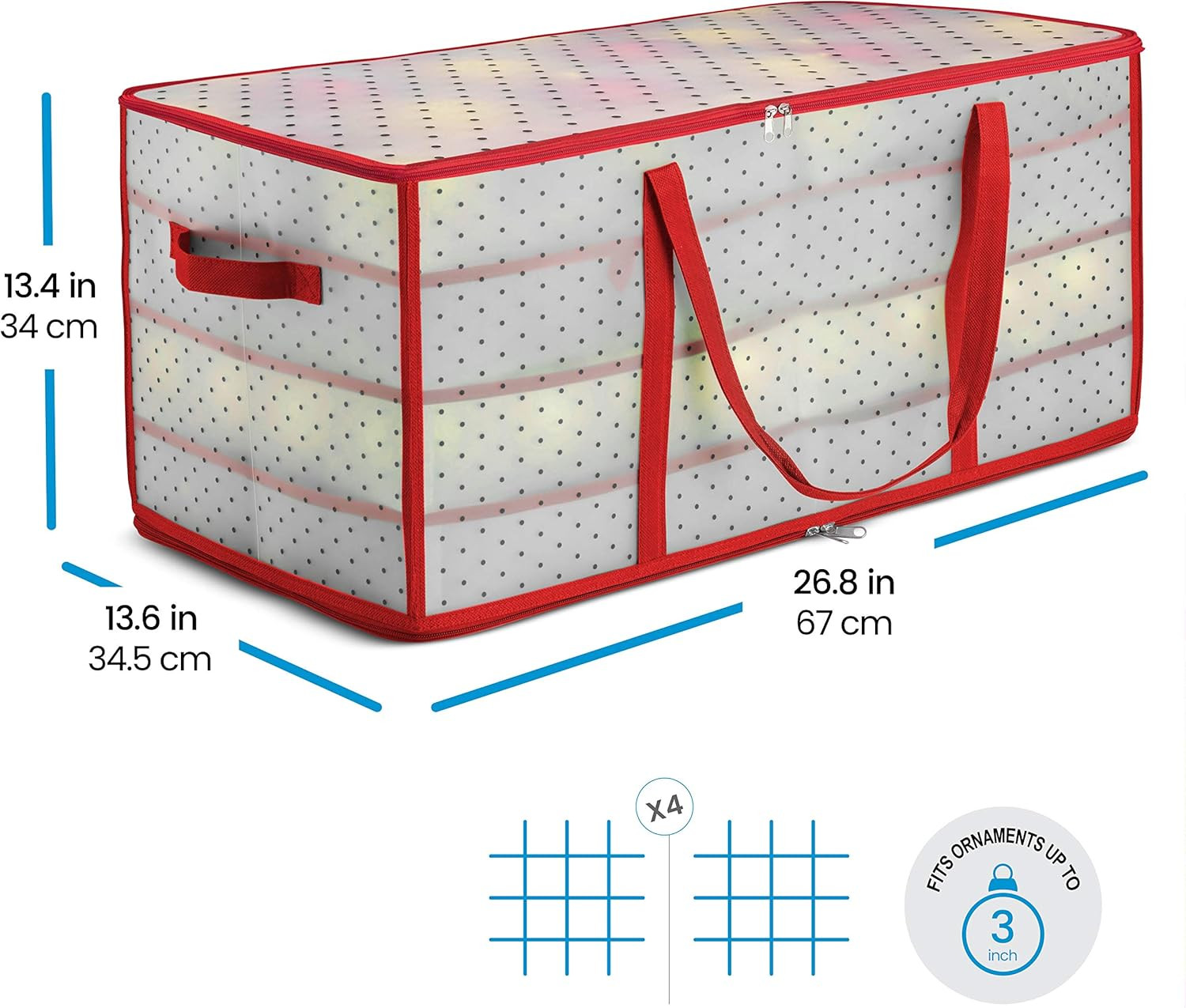 ZOBER Plastic Christmas Ornament Storage Box Large with 2-Sided Dual-Zipper Closure - Keeps 128 H... | Amazon (US)