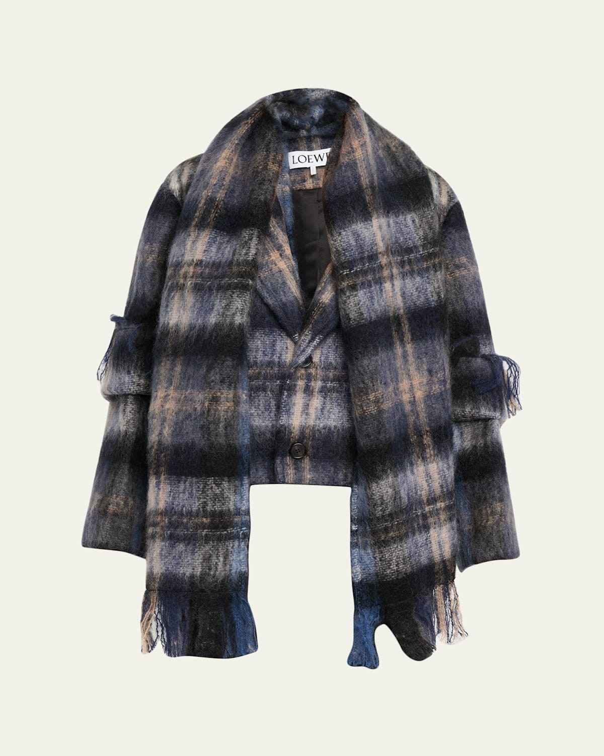 Check Alpaca Fringe Scarf Jacket | Bergdorf Goodman