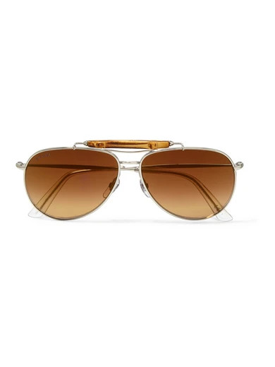 Bamboo-trimmed aviator-style silver-tone sunglasses | NET-A-PORTER (US)