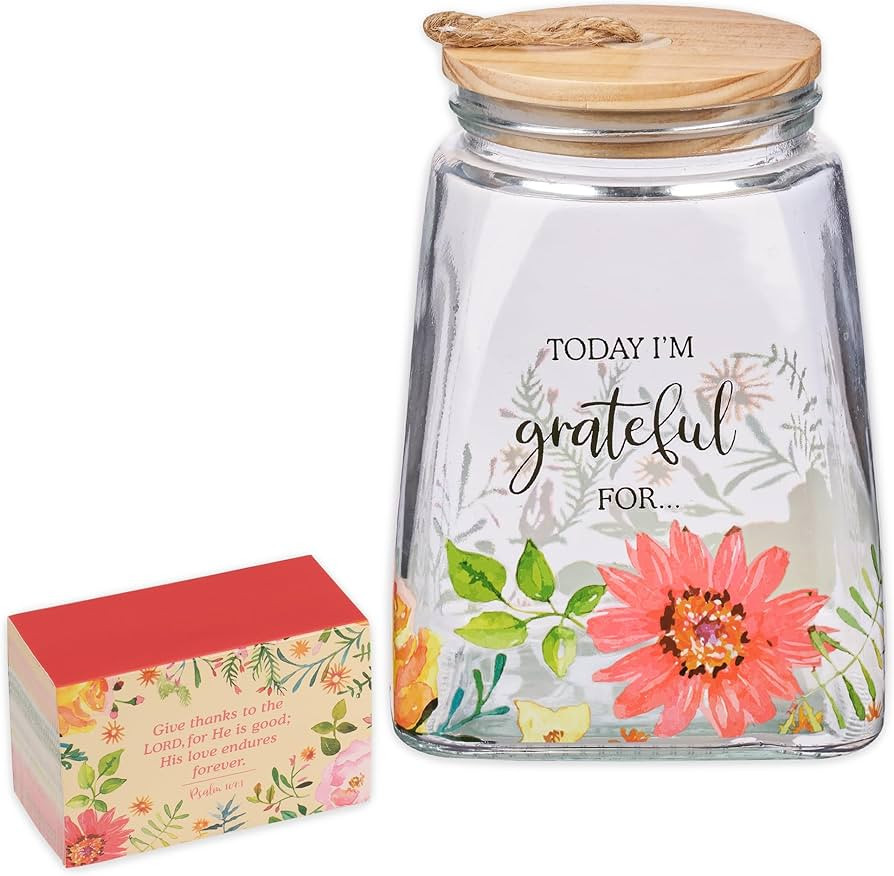Christian Art Gifts Keepsake Count Your Blessings Glass Gratitude Jar Set with Bible Verse Note C... | Amazon (US)