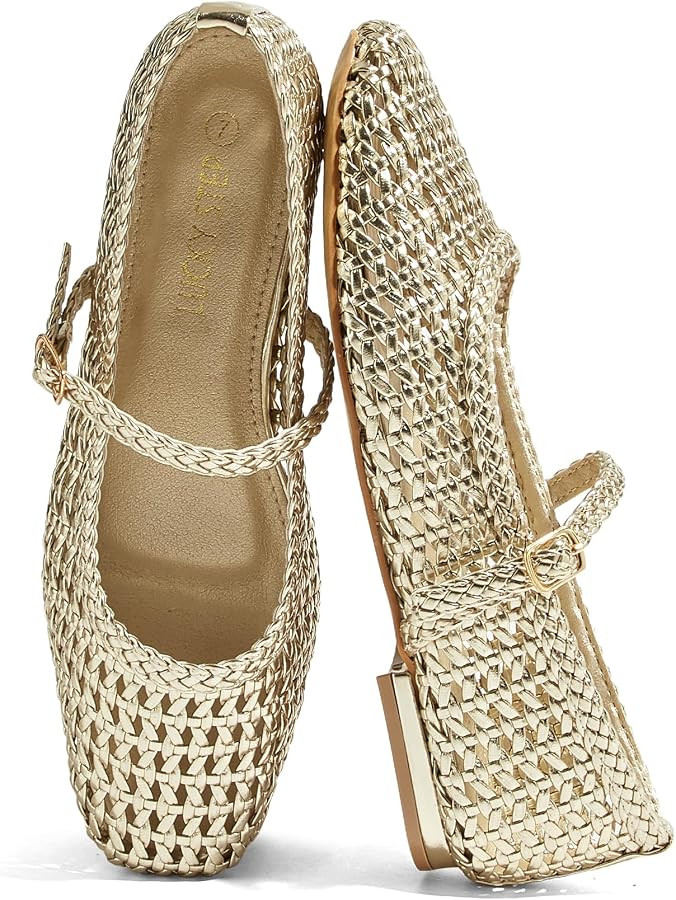 LUCKY STEP Women's Mesh Woven Ballet Flats - Comfortable Round Toe Buckle Strap Mary Jane Flat - ... | Amazon (US)