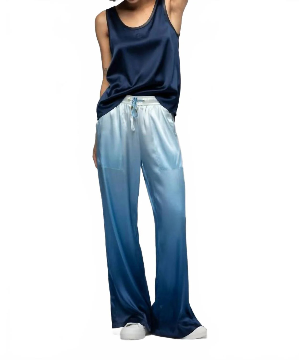 Baimy Wide Leg Silk Pants In Blue Tie-Dye | Shop Simon