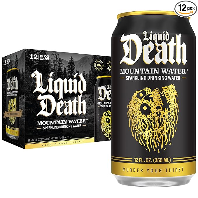 Liquid Death, Sparkling Mountain Water, 12-Pack (12oz Cans), Real Mountain Source, Infinitely Rec... | Amazon (US)