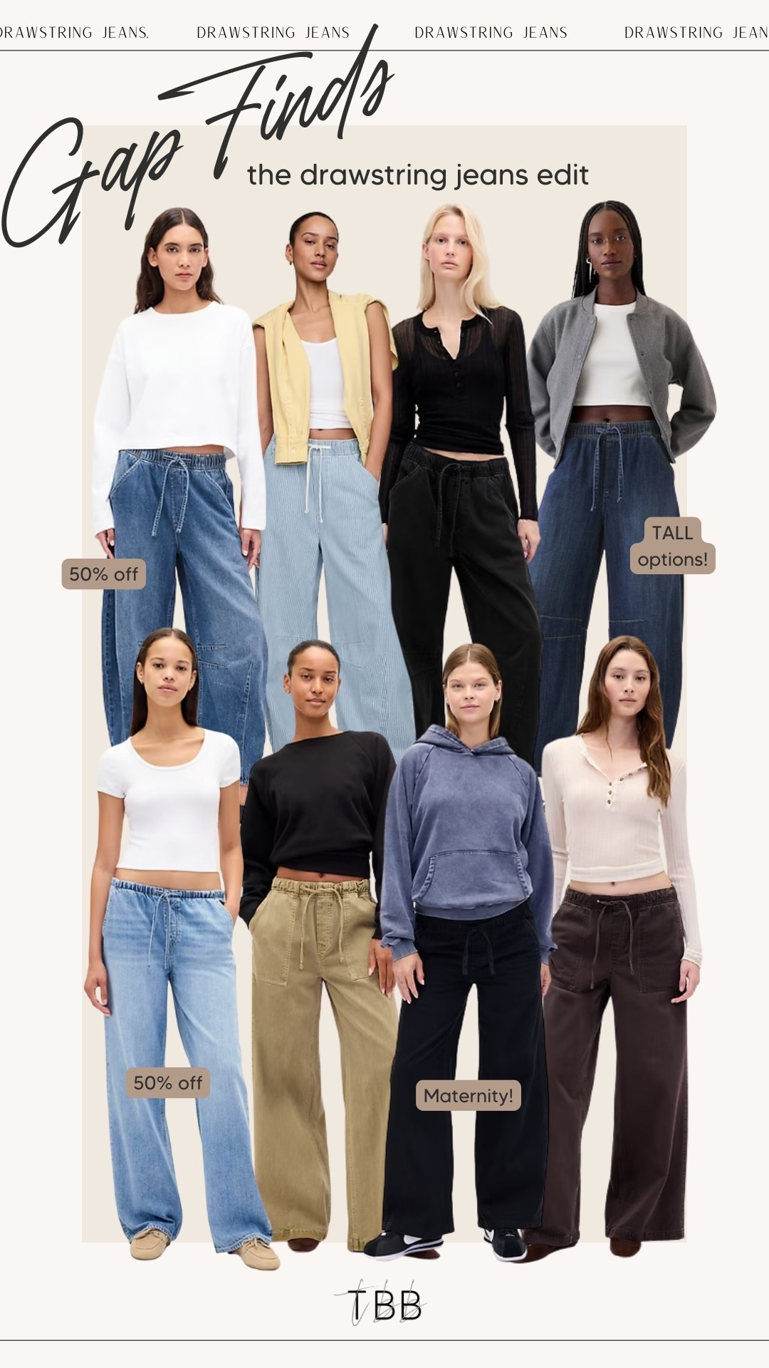Gap has so many great drawstring jean options right now! I actually just placed an order and will share when they come in 🩵 Tons of maternity options, tall girl friendly lengths and so many styles are up to 50% off!!

#LTKBump #LTKTall #LTKSaleAlert