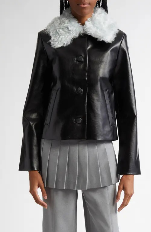 Sandy Liang Maru Faux Leather & Faux Fur Jacket in Black at Nordstrom, Size Medium | Nordstrom