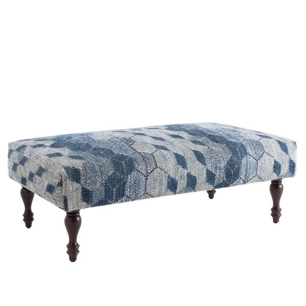 Odyssey Blue Turned Tobacco Leg Rug Ottoman | Annie Selke