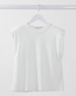 Miss Selfridge ribbed shoulder pad T-shirt in white | ASOS (Global)
