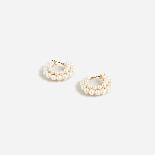 Layered mini-pearl hoop earrings | J.Crew US