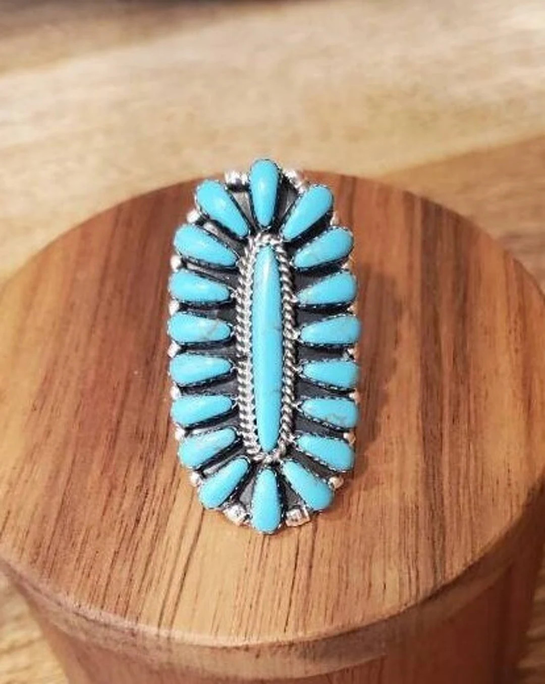 Turquoise Ring Cluster Ring Zuni Jewelry Squash Blossom Ring - Etsy | Etsy (US)