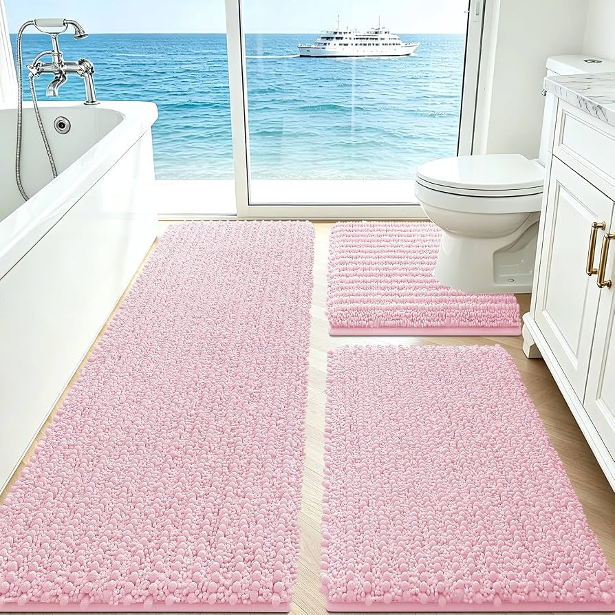 ACCUMTEK Upgrade Extra Large Pink Bathroom Rug Set 3 Pieces Ultra Soft, Thick Absorbent Bath Mats... | Amazon (US)
