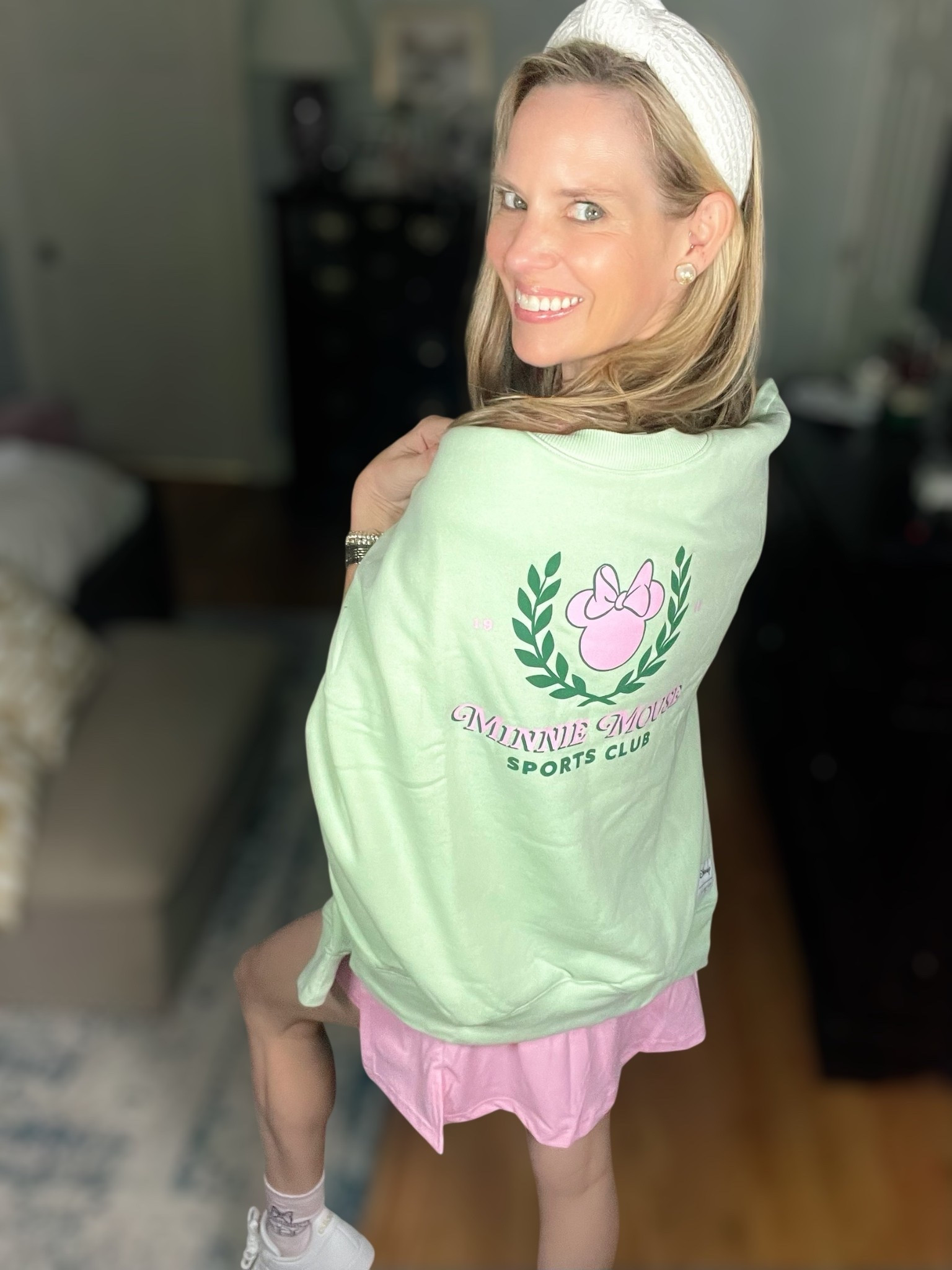 🎾✨ Sporty, sweet, and Disney chic! I couldn’t resist this pastel-perfect Minnie Mouse Sports Club sweatshirt from Target—it’s the coziest mint green fleece with a retro varsity vibe, and it pairs perfectly with the blush pink tennis romper I found on Amazon! 🎀💚

🎀 Outfit Breakdown:
	•	Sweatshirt: Light mint fleece with the cutest Minnie Mouse crest—Disney meets country club!
	•	Dress: This pink athletic romper has built-in shorts and the sweetest wrap skirt and bow detail. So flattering and comfy!
	•	Sneakers: Wearing the Adidas Grand Court 2.0—a clean white sneaker with subtle gold branding. Amazon’s Choice and a go-to for everyday looks!
	•	Socks: These Minnie Mouse pink socks from Target pull it all together 💕
	•	Jewelry: Wearing my everyday gold Melinda Maria pieces—use code PREPPYREBEL for 10% off!

💗 Whether you’re headed to a theme park, tennis court, or just brunch with your girls—this look is total goals. Linked it all in my LTK!

#LTKDisneyStyle #TargetStyle #AmazonFinds #MinnieMouseStyle #TennisDress #LTKAthleisure #DisneyBound #PreppyCasual #LTKOver40 #MelindaMariaJewelry #PREPPYREBEL #LTKFallStyle #LTKUnder100


#LTKFindsUnder50 #LTKActive #LTKFindsUnder100

#LTKFindsUnder50 #LTKTravel #LTKActive