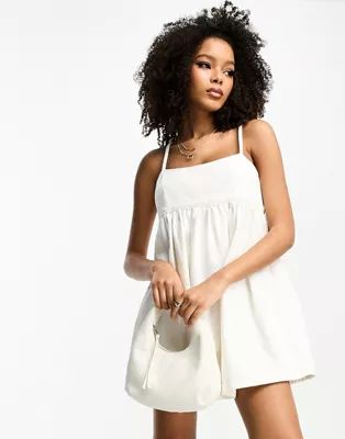 ASOS DESIGN denim cami mini dress in white | ASOS (Global)