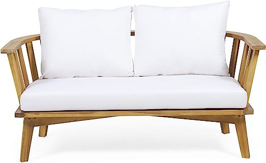 Christopher Knight Home 313172 Ingrid Outdoor Wooden Loveseat with Cushions, White and Teak Finis... | Amazon (US)