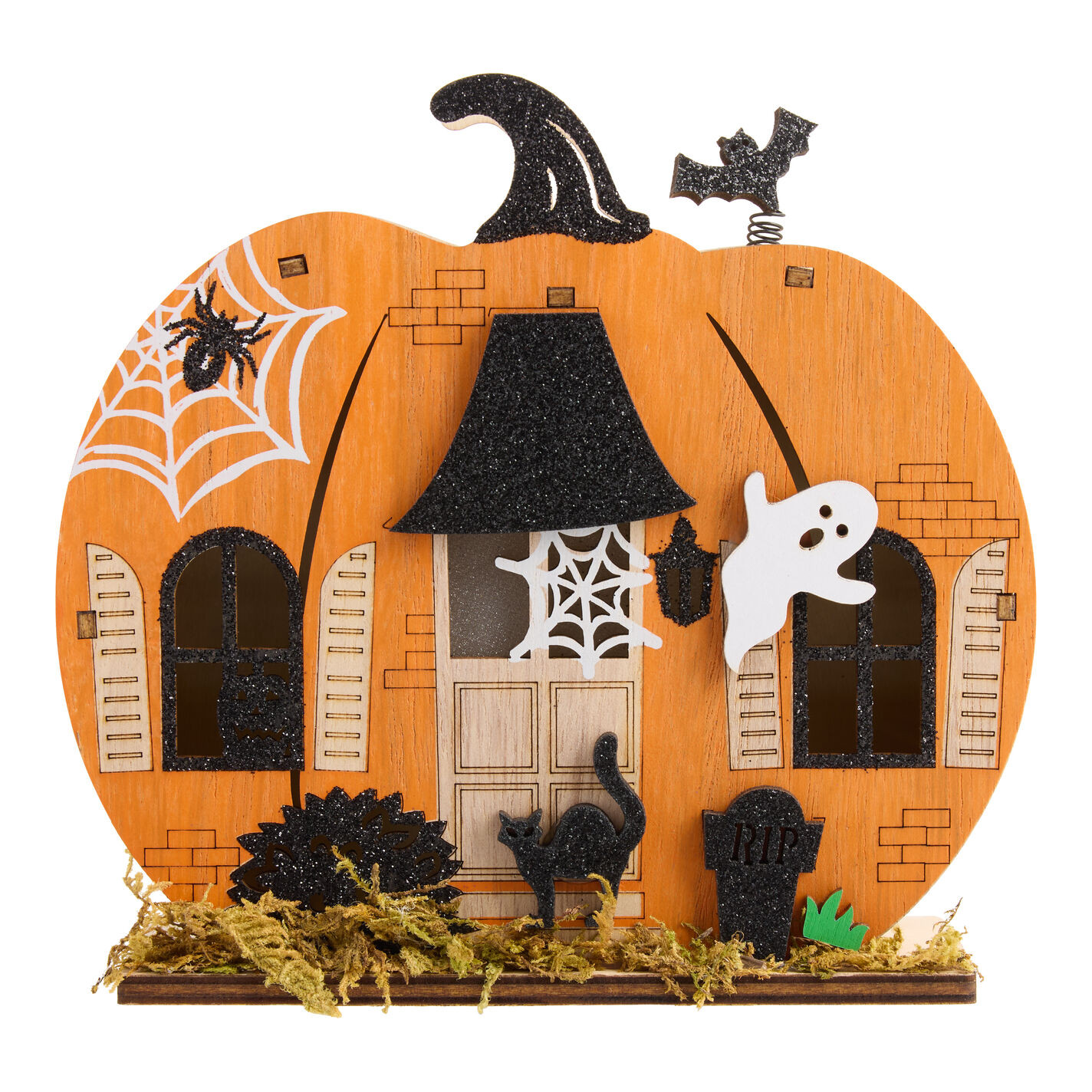 Laser Cut Wood Pumpkin House LED Light Up Decor with Timer | World Market